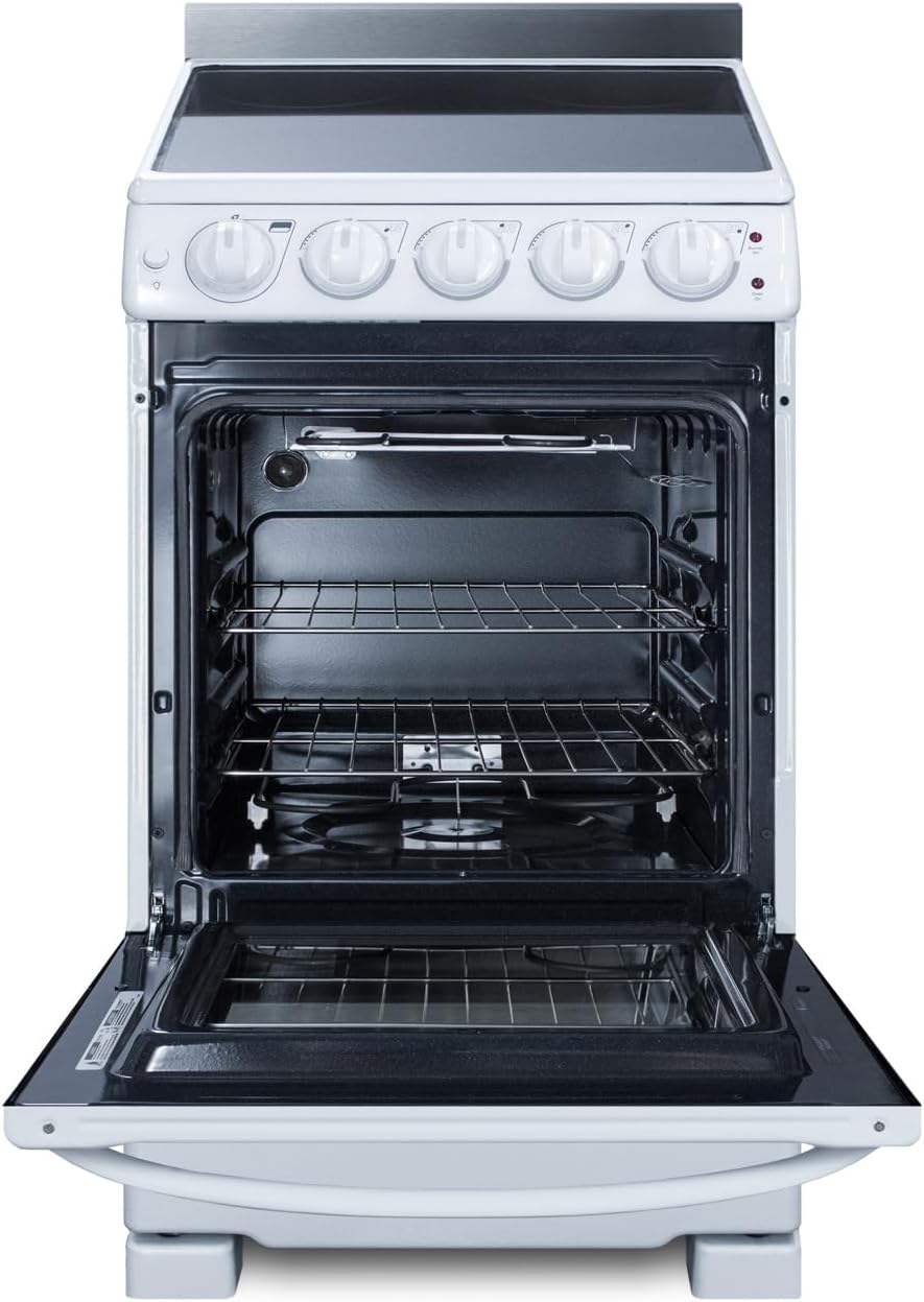 Summit REX2051WRT 20"" Freestanding Electric Range with 4 Elements 2.3 cu. ft. Oven Capacity Smooth Ceramic Glass Top ADA Compliant Hot Surface Indicator in White