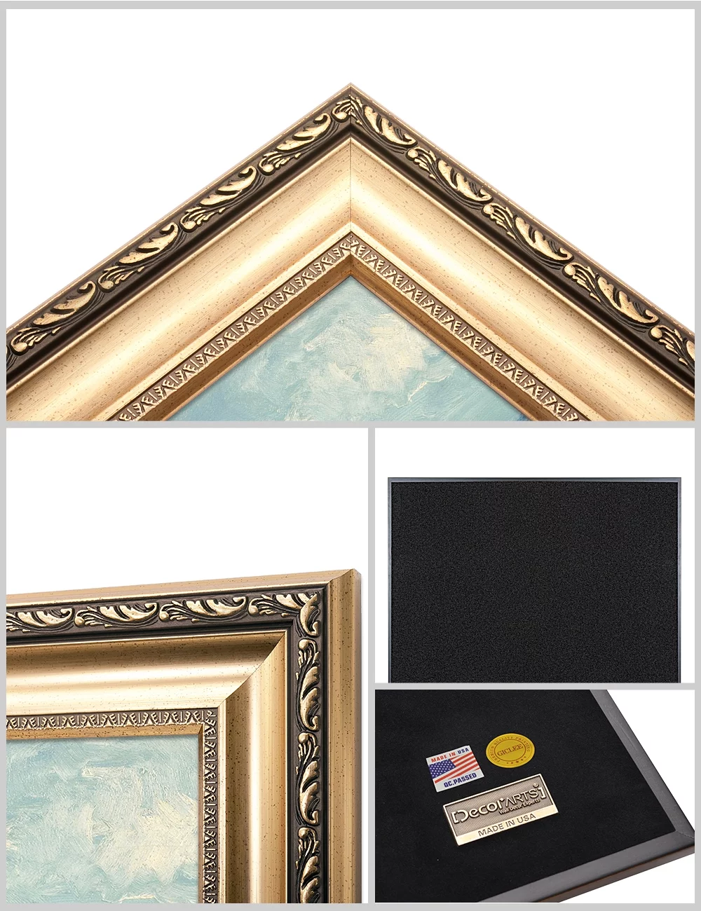 DECORARTS - The Sea at Les Saintes-Maries-de-la-Mer - Vincent Van Gogh. Giclee Print on Canvas with matching Golden-relief Framed Wall Art. Total with Framed size: 30x26