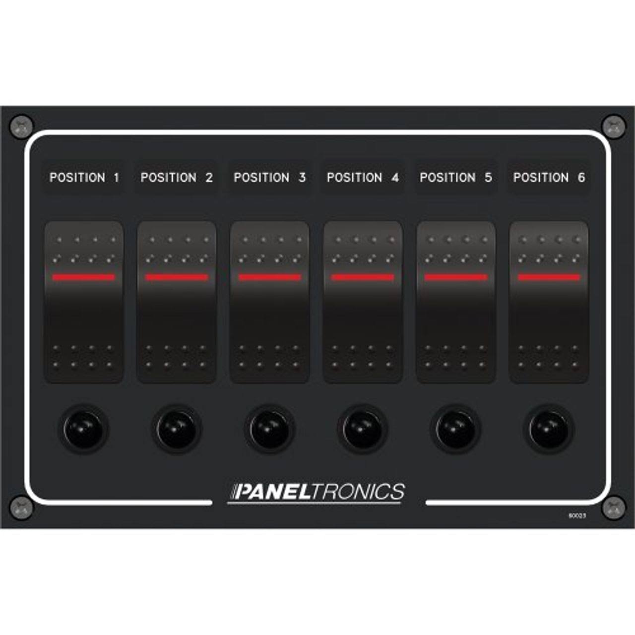 Paneltronics Waterproof Panel - DC 6-Position Illuminated Rocker Switch u0026 Circuit Breaker (45304)