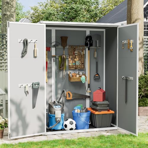 UDPATIO 38 Cu.ft Resin Outdoor Storage Shed, Vertical Tool Shed with Shelving Brackets for Patio Pool Lawn Garden, Grey
