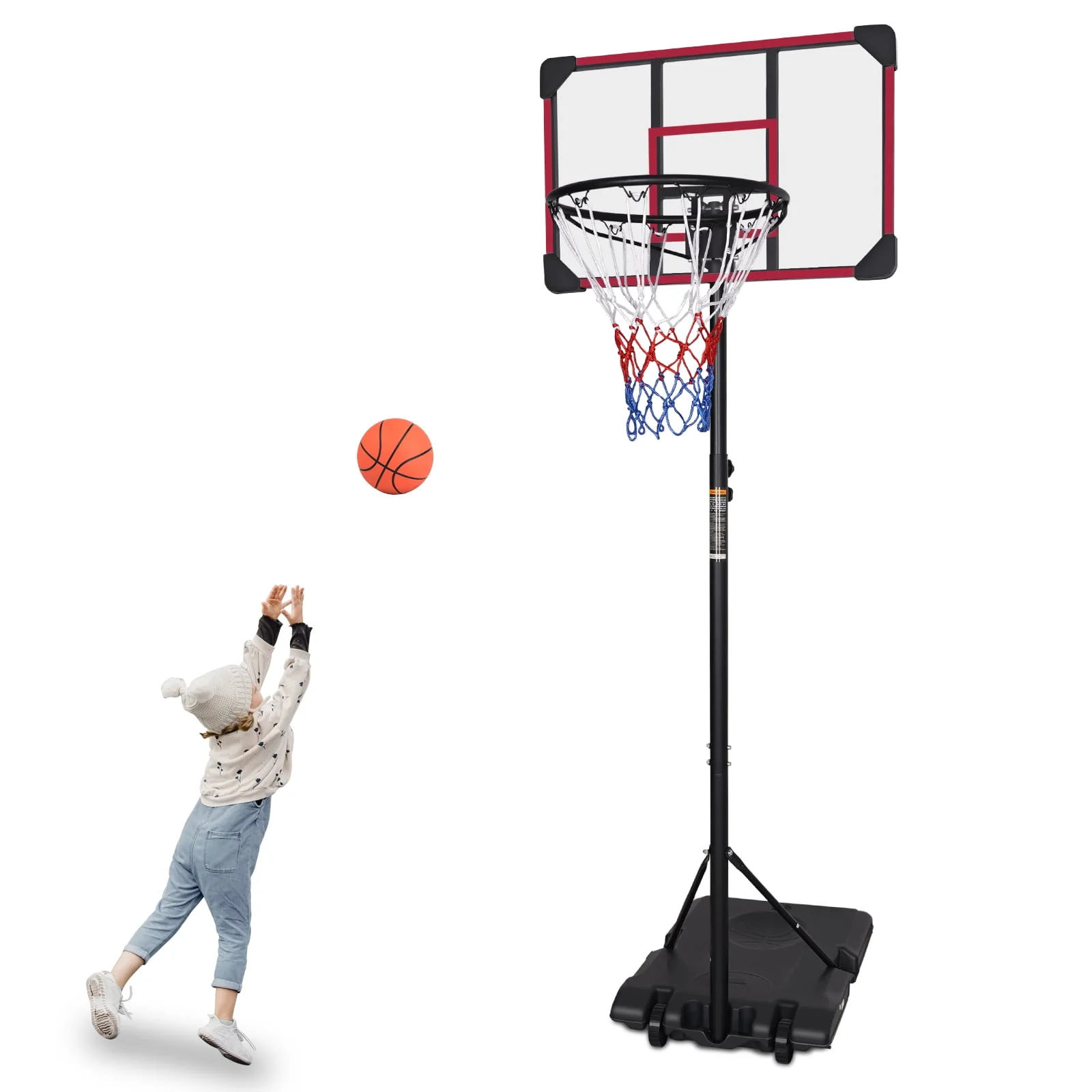HooKung Portable Basketball Hoops Height Adjustable 5.6ft -7ft Basketball System 28'' Backboard with Wheels for Teenagers Youth Indoor Outdoor Use