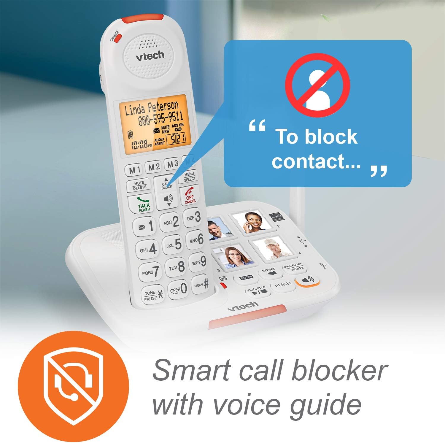 VTech SN5147 Amplified Corded/Cordless Senior Phone with Answering Machine, Call Blocking, 90dB Extra-loud Visual Ringer, One-touch Audio Assist on Handset up to 50dB, Big Buttons and Large Display