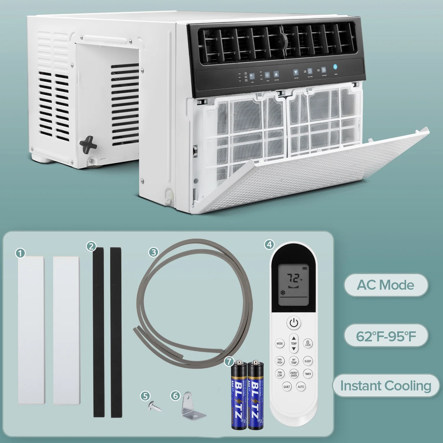 KISSAIR Window Air Conditioners 8,100 BTU (12,000 BTU ASHARE), U-Shaped Air Conditioner Window Unit Cools up to 550 Sq. Ft, 3-In-1 Window AC Units, Full Window View-White