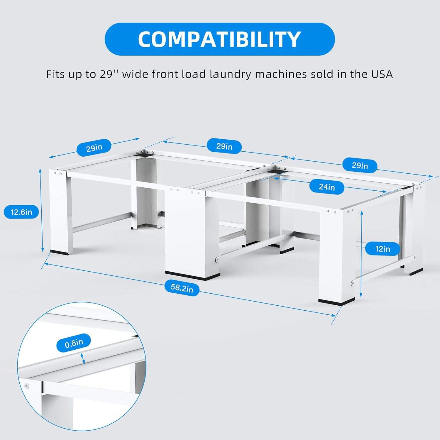 29" Washer Dryer Laundry Pedestals White - Dual-pack Laundry Pedestal for Washer and Dryer Stand, Steel Washing Machine Stand Raiser