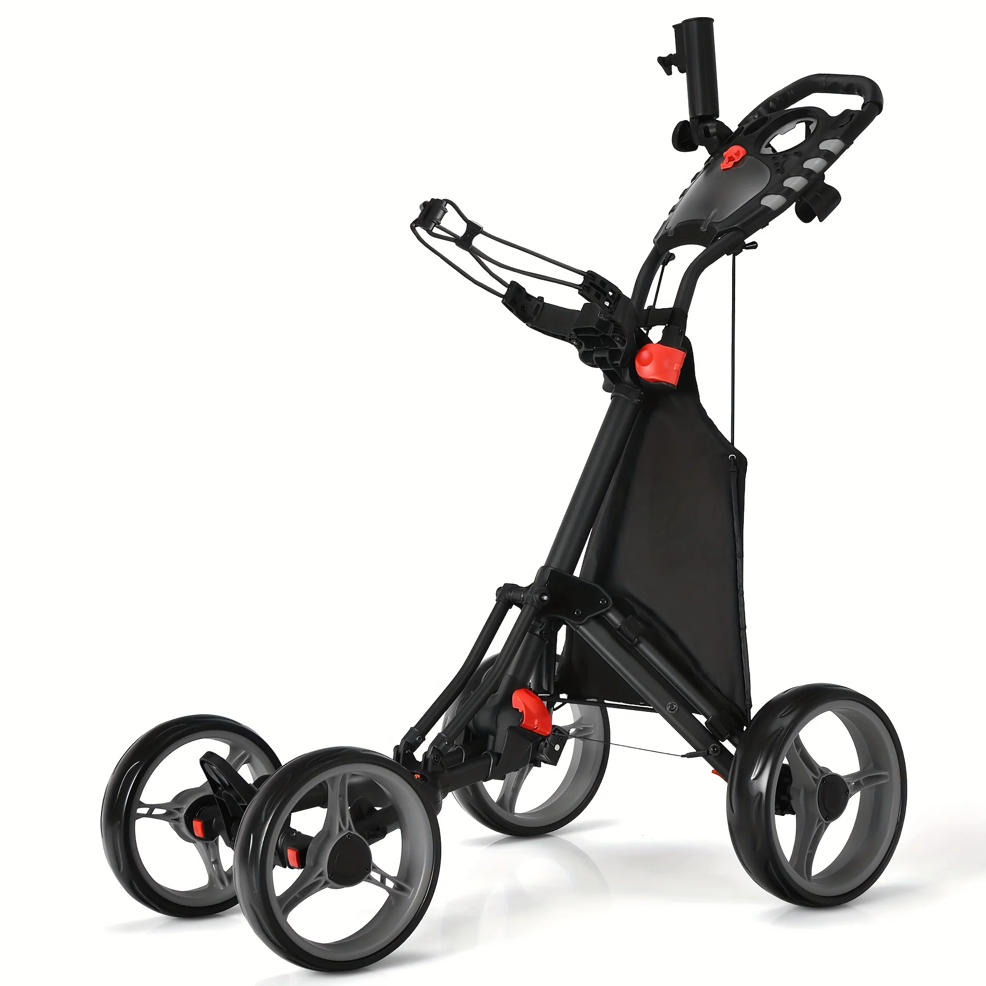 PGAST 4-Wheeled Golf Push Cart-Compact Folding Design, Adjustable Handle, Built-in Scoreboard-Accessories Bag Included, Ideal for Golf Enthusiasts - Curated Treasures Market