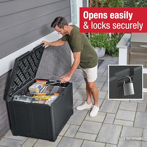 Rubbermaid Extra Large Resin Outdoor Storage Deck Box (134 Gal), Weather Resistant, Gray, Deck Organization for Home/Backyard/Pool Chemicals/Toys/Garden Tools/Porch/Patio Cushions