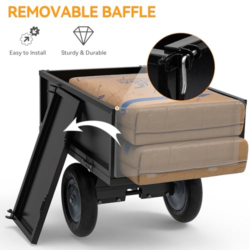 YINTATECH 500lbs Lawn Mower Trailer & ATV Dump Trailer - Heavy-Duty Tow Behind Dump Cart for Tractor, Mower, UTVs (Black)
