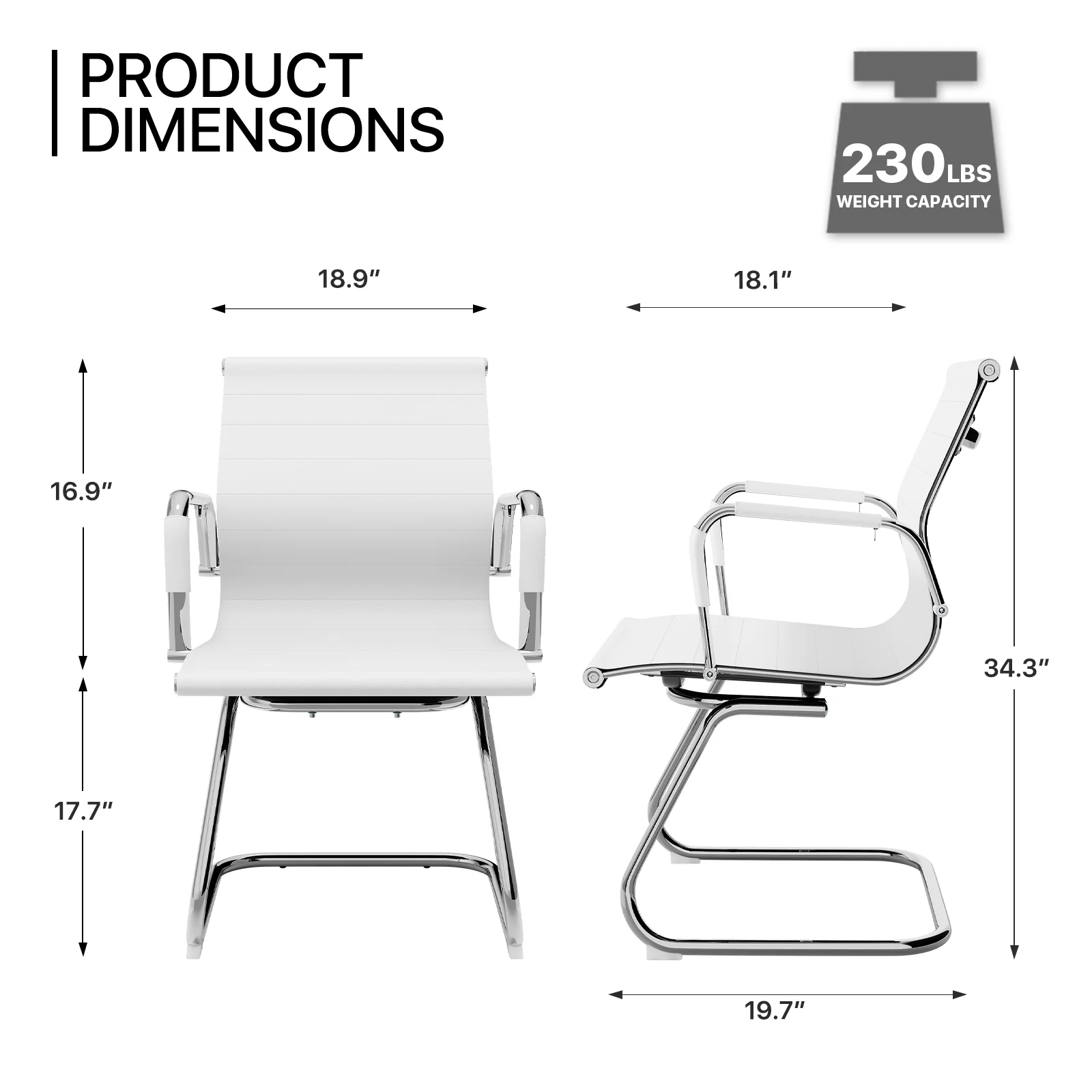 MoNiBloom Set of 2 Office Waiting Room Chairs for Reception Conference Area, Guest Seat Chairs with Removable Arm Sleeve and Sled Base, White