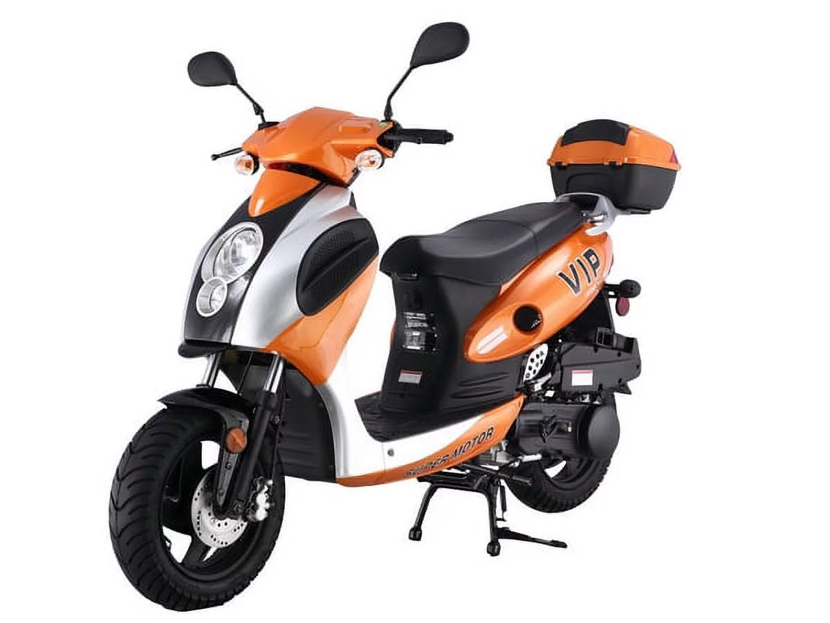 ORANGE TAOTAO Powermax 150cc Moped Scooter with Sports Style, Hand Brake, Key and Kick Start, Rear Trunk - Curated Treasures Market