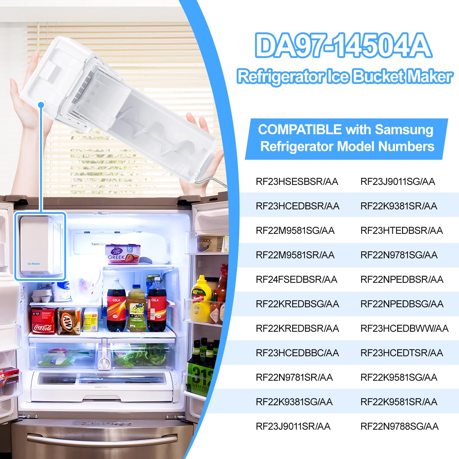 Upgraded DA97-14504A Refrigerator Ice Bucket Replacement Compatible with Samsung Ice Maker DA97-14504C Replacement Ice Container Assy Tray & Auger Assembly for RF23HCEDBSR RF22KREDBSR RF23J9011SR