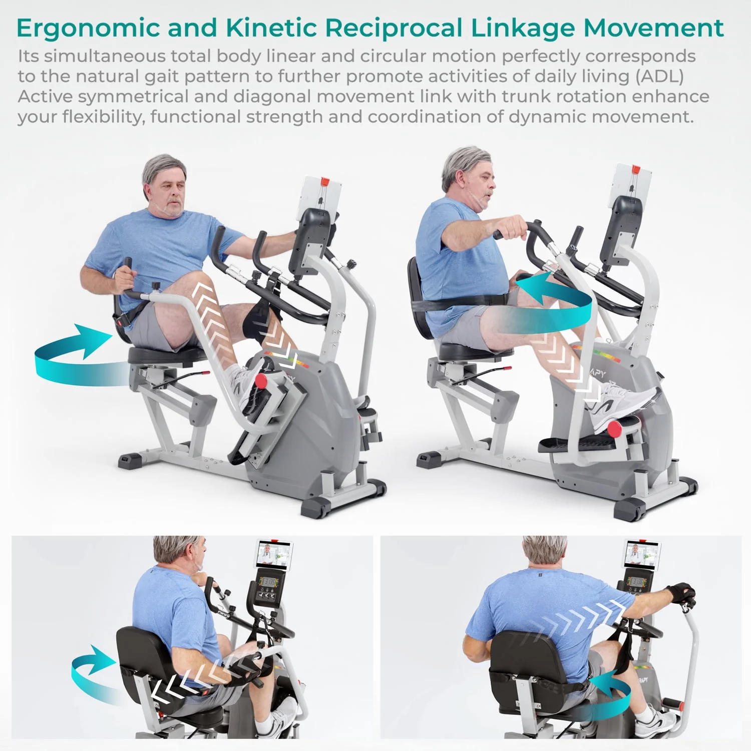 Inverapy by Innova RCT2025 Recumbent Cross Trainer with Swivel Seat & Leg Harness, Max Weight Capacity 350 lb