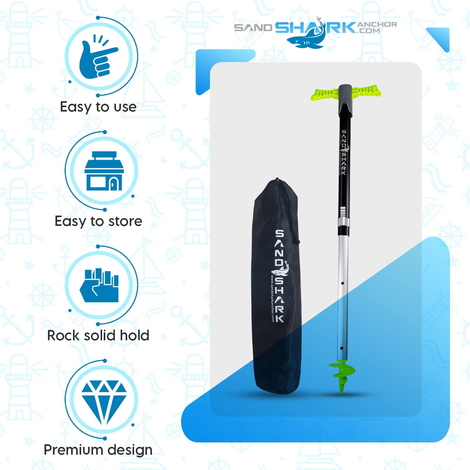 SandShark SuperSport Boat Anchor Patent Pending Design Protects Watercraft at Beach, Sandbar, or in Shallow Water Boat Anchors, Pontoons, or PWC. Adjusts 29"-48" w/Case.
