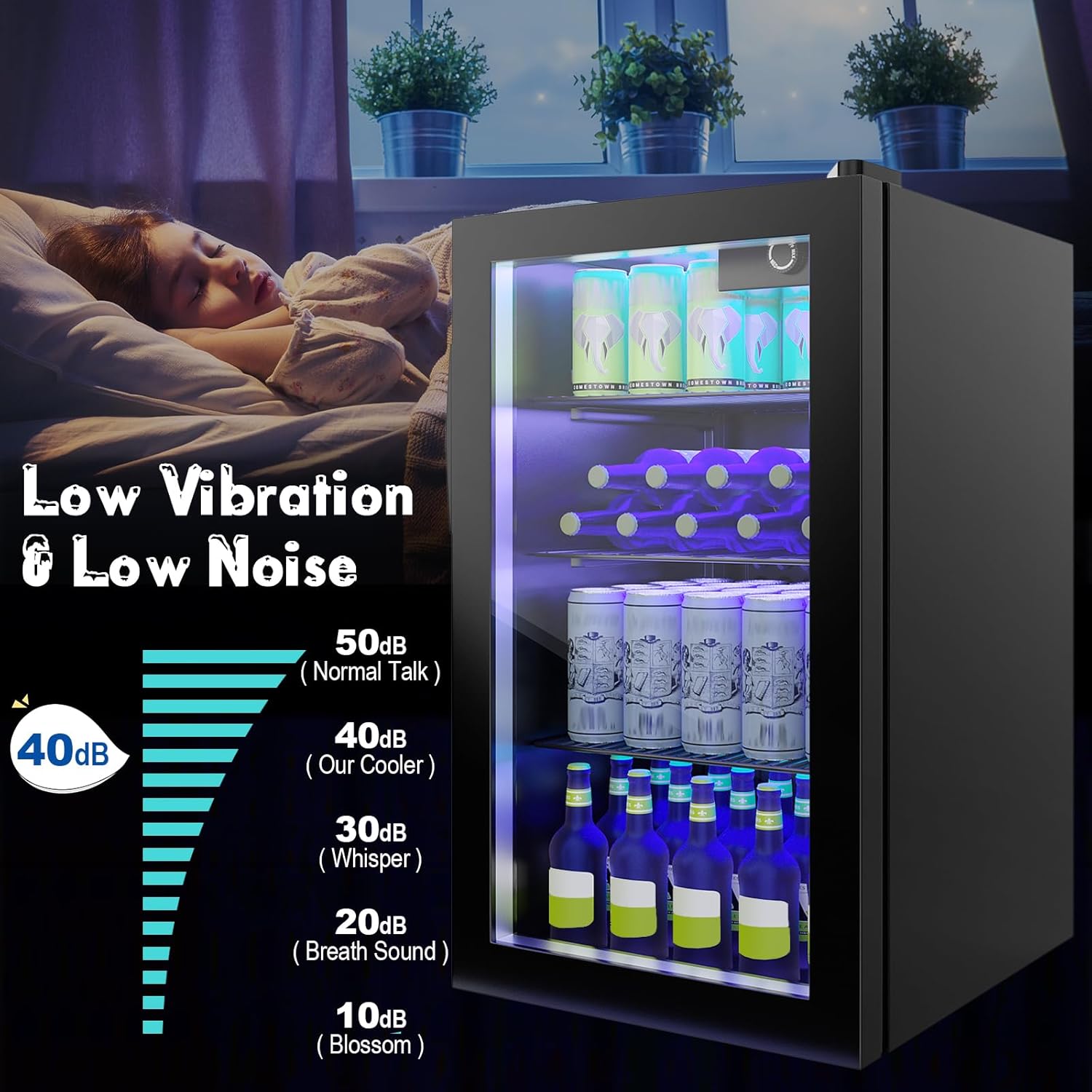Mini Beverage Fridge, 120 Can, Beverage Fridge w/Glass Door, Adjustable Shelves, LED Light & Temperature Control, Small Beverage Refrigerator for Bedroom, Home, Office, Bar, 3.2 Cu. Ft.