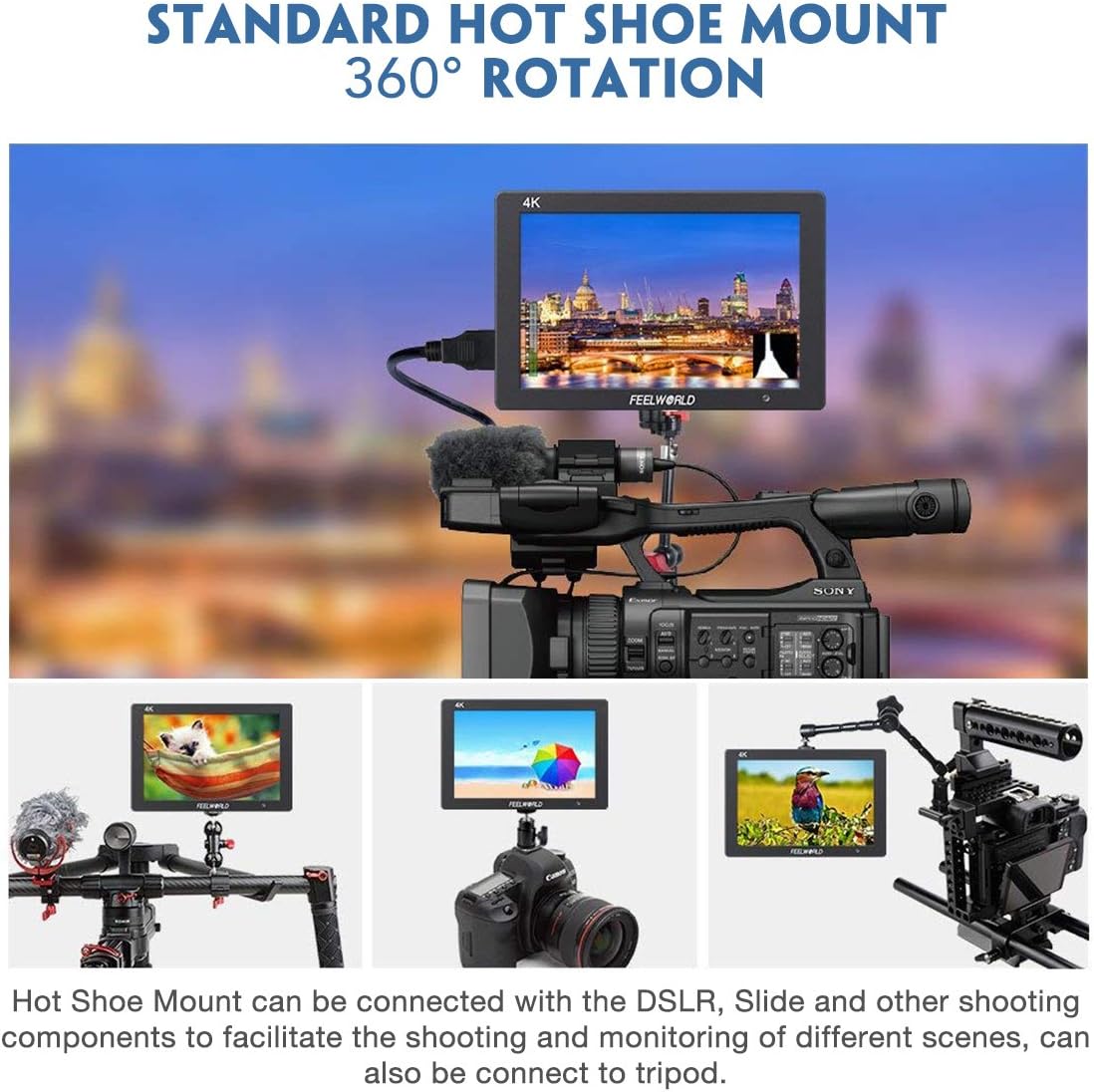Feelworld T7 7 Camera Field Monitor 4K HDMI Imput Output 1920x1200 IPS Full HD Solid Aluminum Housing DSLR Video Assist with Peaking Focus False Colors (with Battery and Charger)
