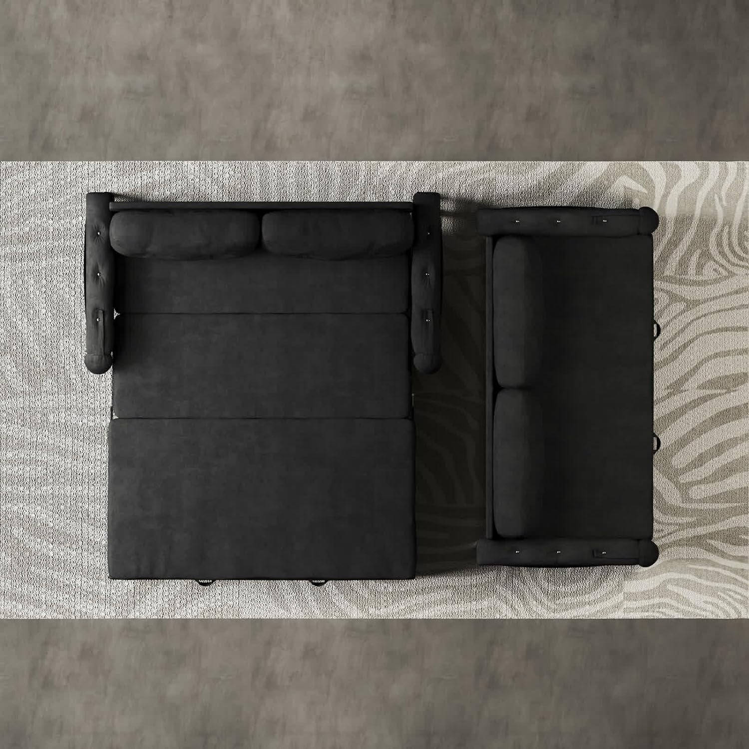 66.2" Sleep Sofa Bed Queen Size, Hydraulic System Pull Out Couch Bed, Sleeper Sofa  Loveseat with 2 Pillows, Modern Velvet Upholstered Couch for Living Room, Small Space, Apartment, Bedroom, Black - Curated Treasures Market