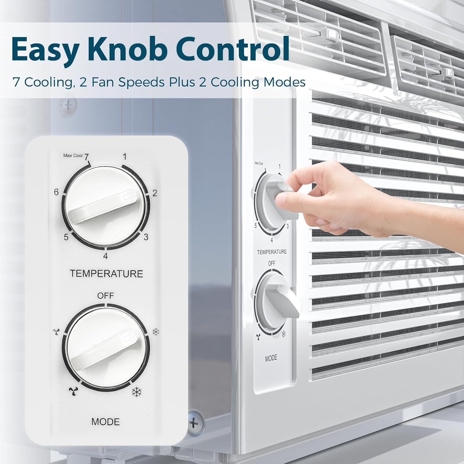 Antarctic Star Window Air Conditioner, 7 Temp Dial, Cools up to 150 Sq.Ft. —2 Modes, Cooling and Fan mode, Full Window View Low Noise Quiet Operation, Adjustable Louvers, White