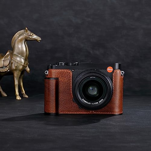 Camera Half Case for Leica Q3,SIUTATDSH Vintage Metal Genuine Leather Camera Protective Cases Stylish Portable Shockproof (BlackC)