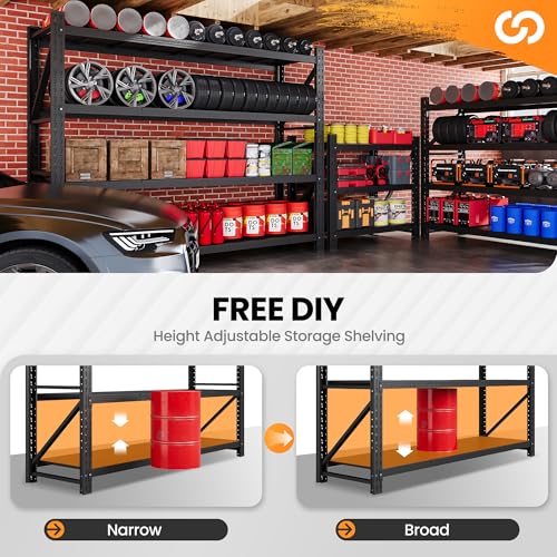 71” W Storage Shelves Heavy Duty, 5000LBS Metal Garage Shelving Units, 4 Tier Storage rack shelf, Steel Industrial Shelving , Adjustable Standing Shelf for Basement/Warehouse 71"W x 24"D x 70"H, Black