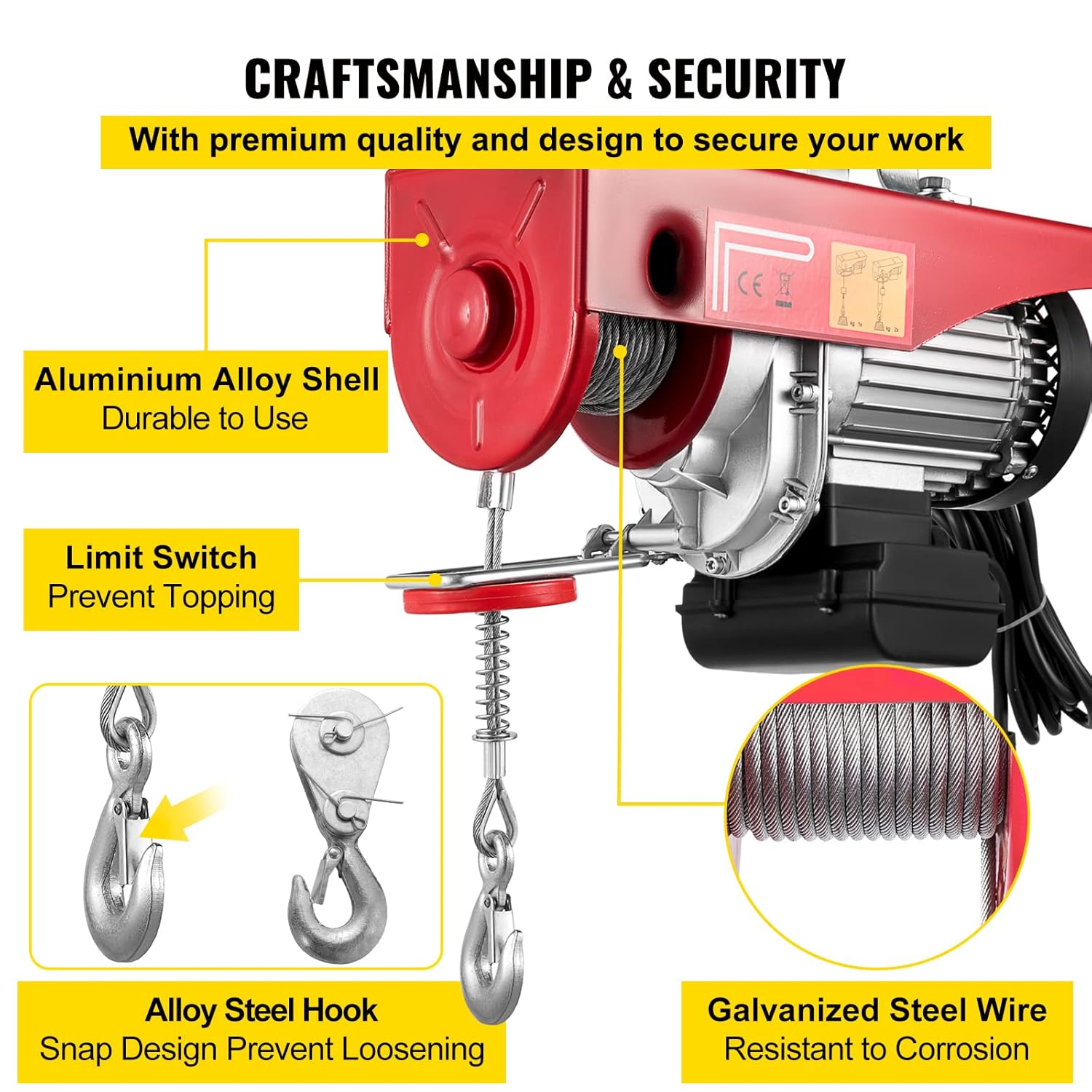 VEVOR Electric Hoist, 880LBS Electric Winch, Steel Electric Lift, 110V Electric Hoist with Remote Control & Single/Double Slings for Lifting in Factories, Warehouses, Construction Site, Mine Filed