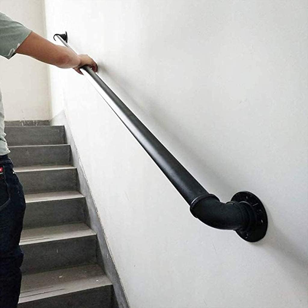 KaBenGo Hand Railings for Stairs Metal Pipe Staircase Handrail Wall Mount Decoration Rail for Outdoor & Indoor Steps Baluster Complete Kit/Easy to Install Banister (Satin Black) (3ft), 3 Feet
