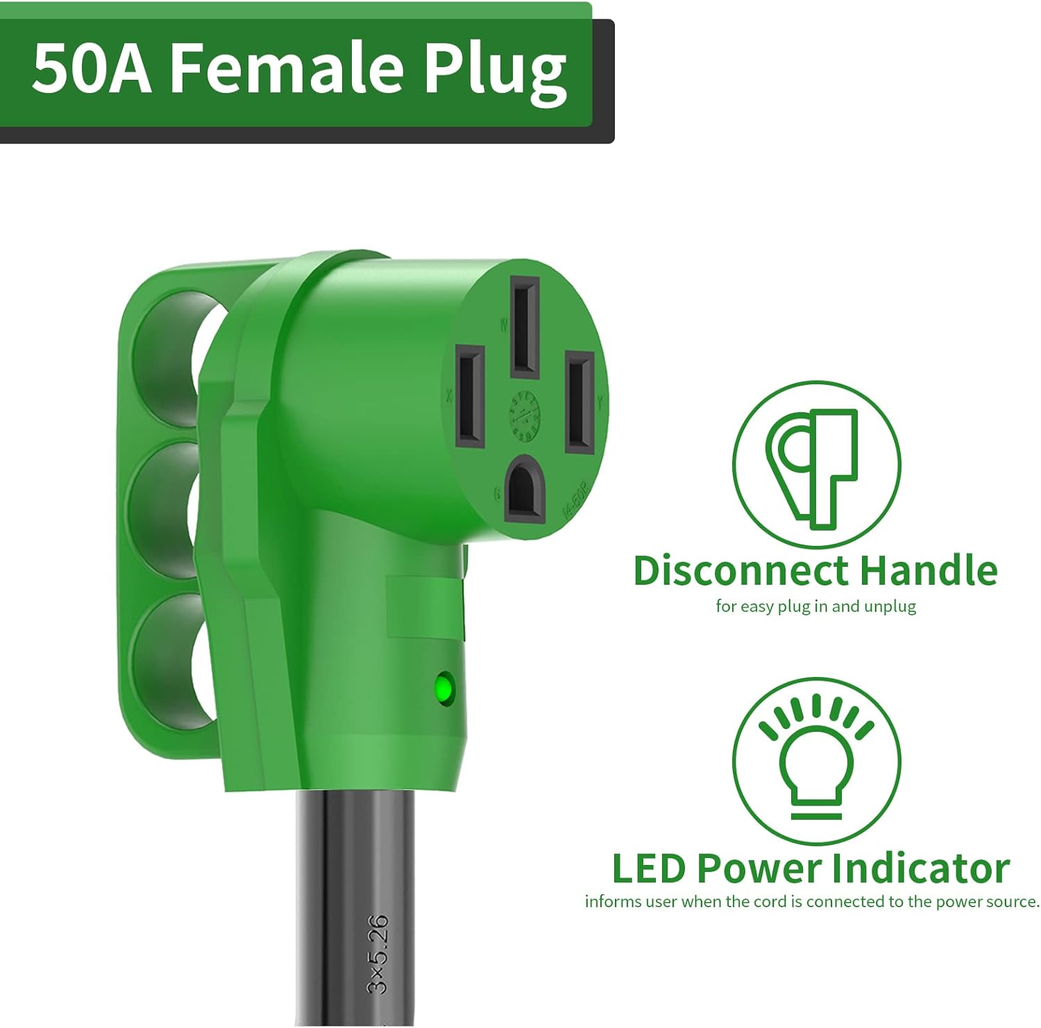RVGUARD 4 Prong 30 Amp to 30 Amp RV Generator Adapter Cord 12 Inch, STW 10/3, L14-30P Locking Male Plug to TT-30R Female with LED Power Indicator, Green