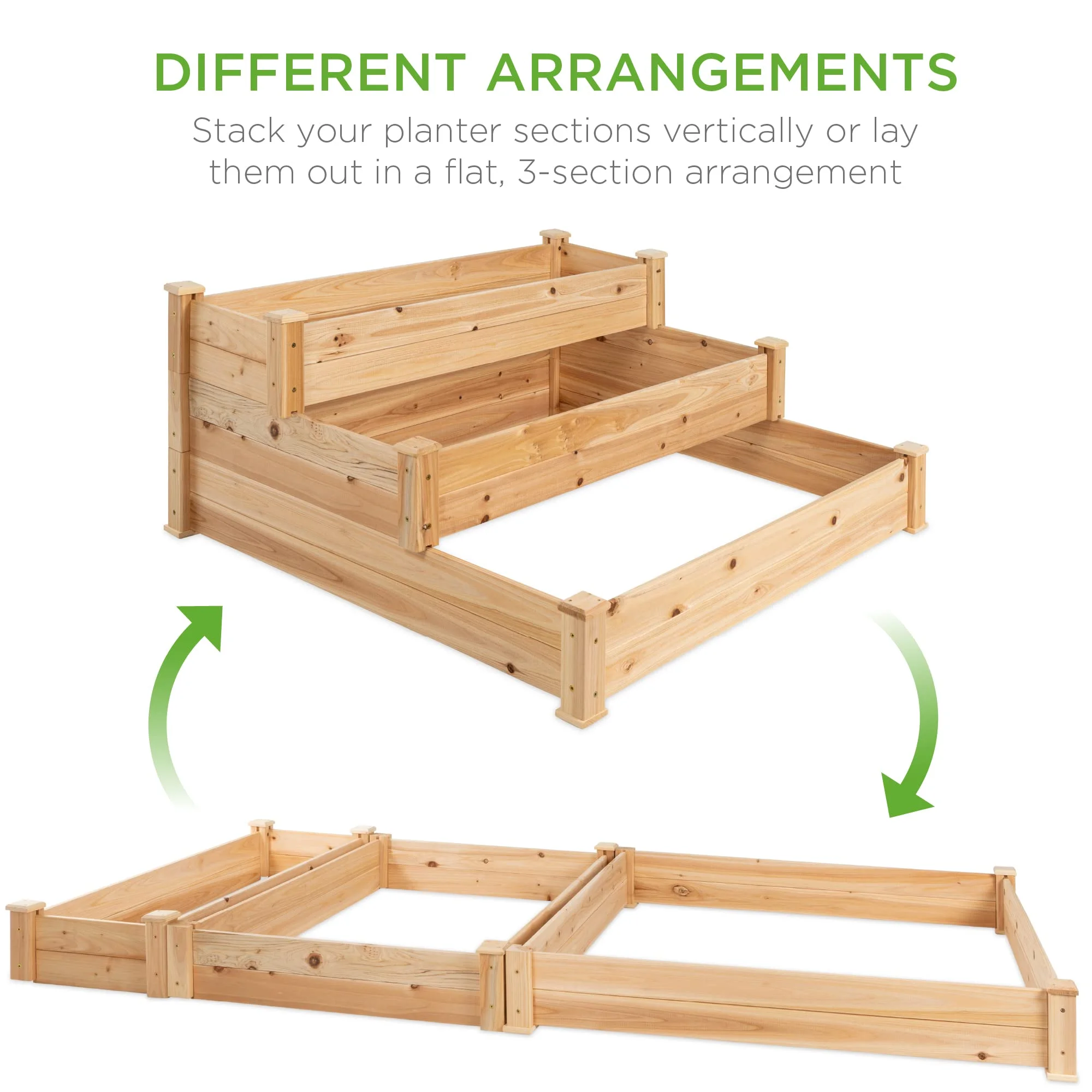 3-Tier Fir Wood Raised Garden Bed Planter Kit for Plants, Herbs, Vegetables, Outdoor Gardening w/Stackable & Flat Arrangement, Easy Assembly - Natural - Curated Treasures Market