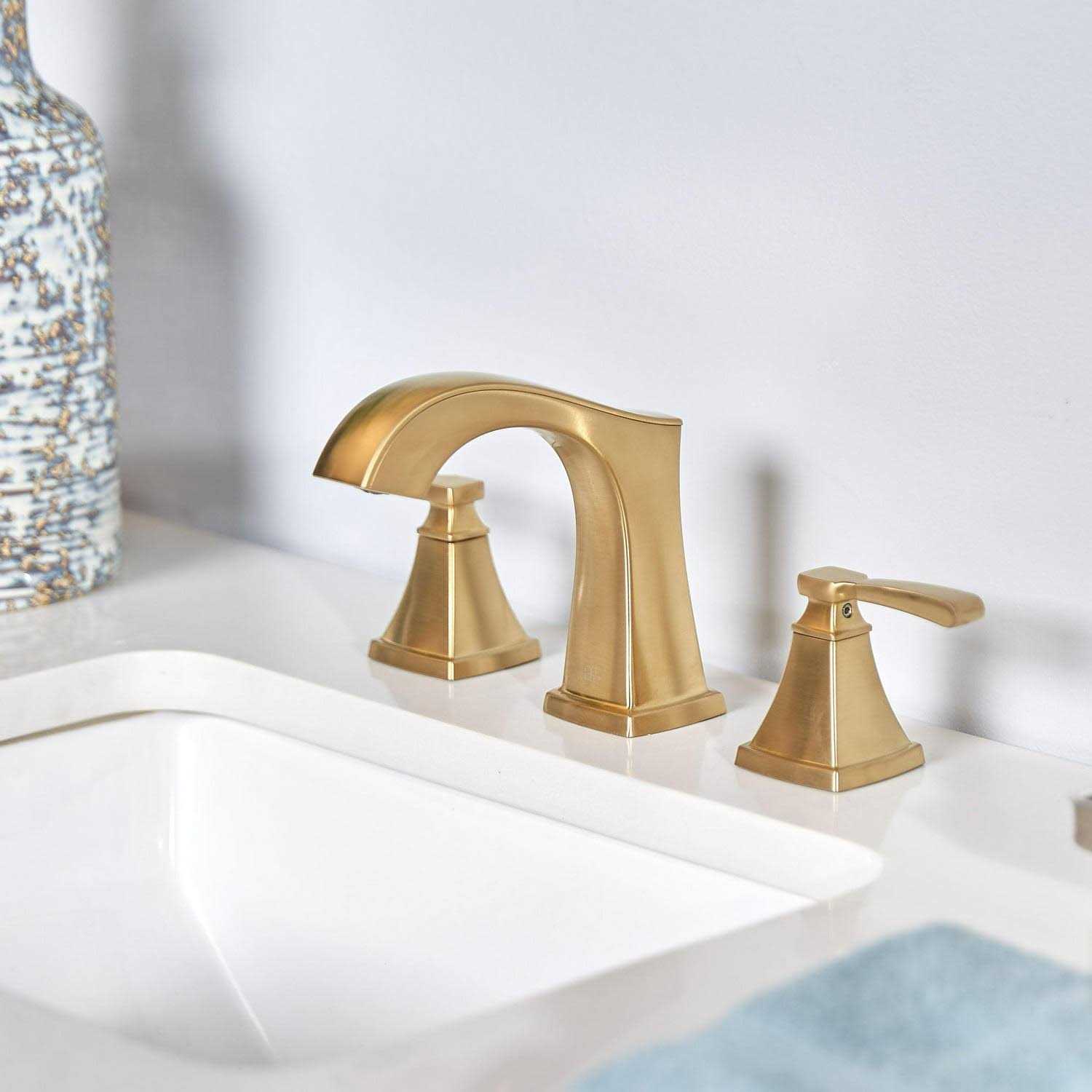 allen + roth Chesler Brushed Gold Widespread 2-Handle WaterSense Bathroom Sink Faucet with Drain 67124W-614408 - Shop Hardware Tools Online Store