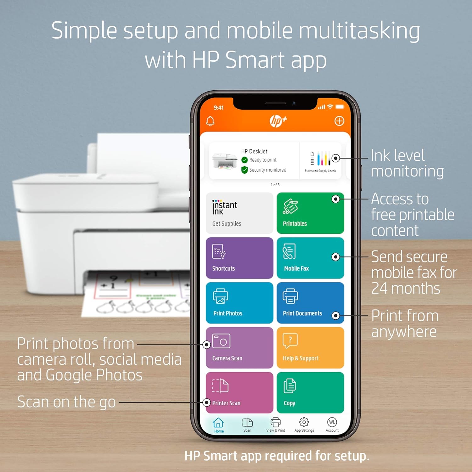HP DeskJet 4155e All-in-One Wireless Color Printer, with bonus 6 months free Instant Ink with HP+ (26Q90A)