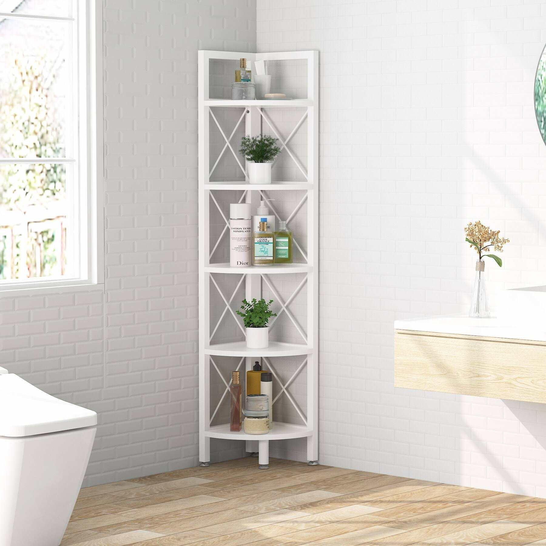 5-Tier Corner Shelves, 5 Shelf Corner Bookshelf and Bookcase - Black