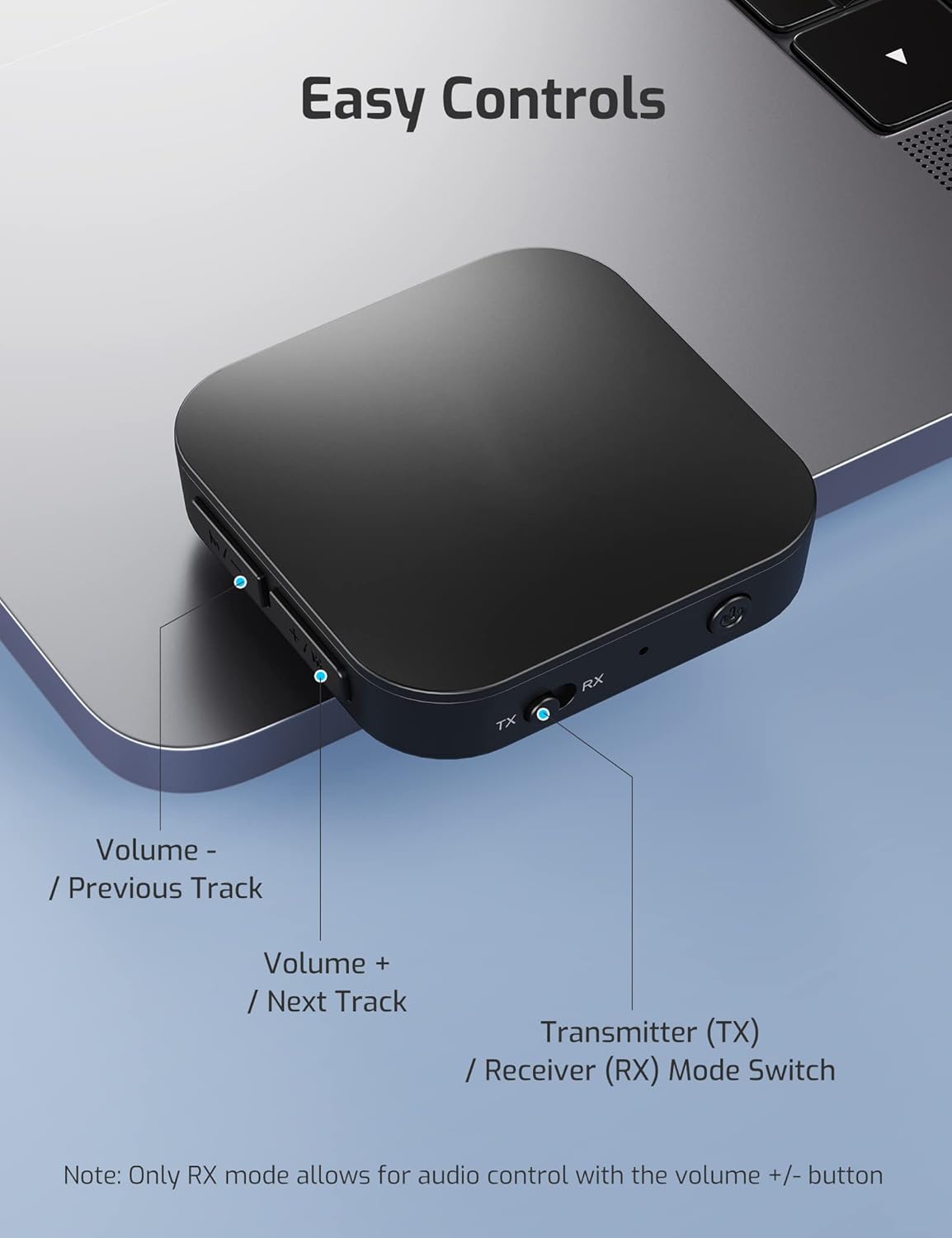 Bluetooth 5.0 Transmitter and Receiver, Wireless 3.5mm Audio Adapter (aptX Low Latency, Pair 2 at Once, for TV/Projector/Headphones, Volume Control, AUX/RCA)