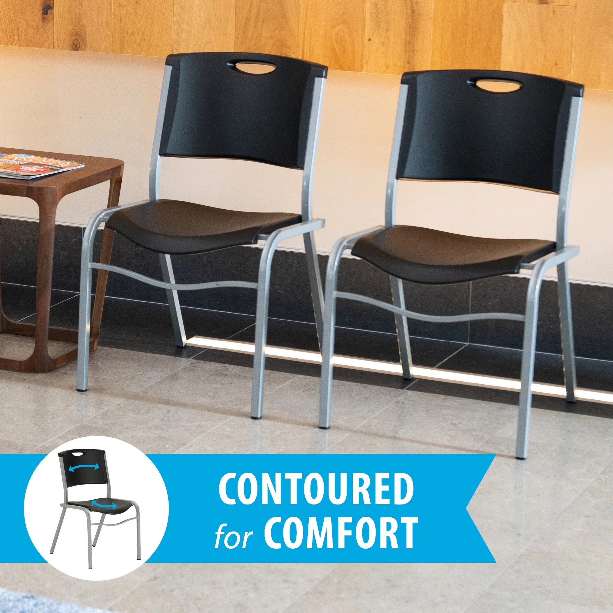 Lifetime Plastic Stacking Chair (4 Pack), Black