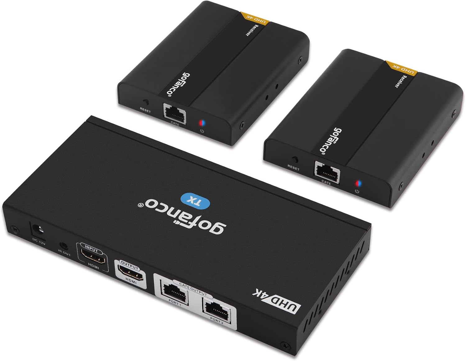 gofanco Prophecy 1x2 HDMI Extender Splitter Full HD 1080p Over Cat5e/Cat6/Cat7 Ethernet Cable with HDMI Loopout - Up to 50m/165ft - EDID Management, Bi-Directional IR Remote Control (1 in 2 Out)