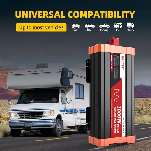 BELTTT 2000W Pure Sine Wave Inverter, Car Power Inverter 12V to 120V AC Converter for RV, Truck, Solar, Outdoor with Dual AC and 20A Socket, 5V 2.1A USB, Surge 4000W, Hardwire Port, Remote Controller