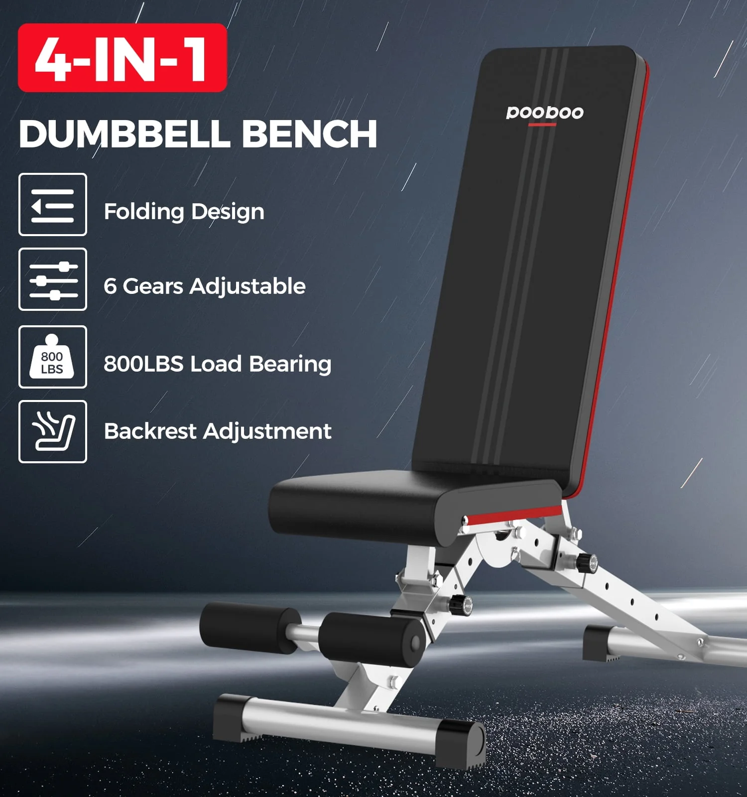 Pooboo Dumbbell Bench Workout Foldable Weight Bench 600 lbs with 6 Incline Adjustable and Thickened 5 Layer Structure gym bench Strength Training Bench for Home Training