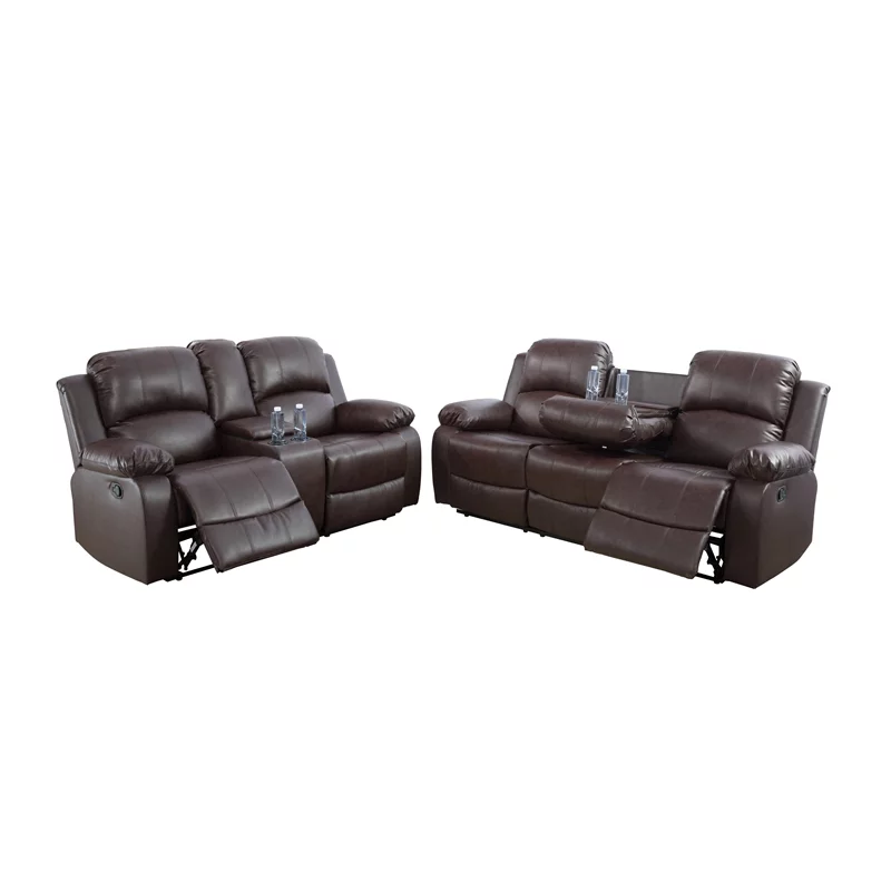 Lifestyle Furniture Provo 3-Pieces Faux Leather Recliner Sofa Set in Espresso