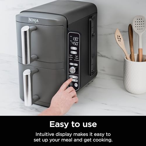 Ninja Air Fryer, 8 QT DoubleStack 2-Basket, Space Saving Design, Cooks 2lb Chicken Wings, Feeds up to 6 People, 6-in1 Air Fryer, Roast, Bake & More, Easy to Clean, Dishwasher Safe Parts, Black, SL201
