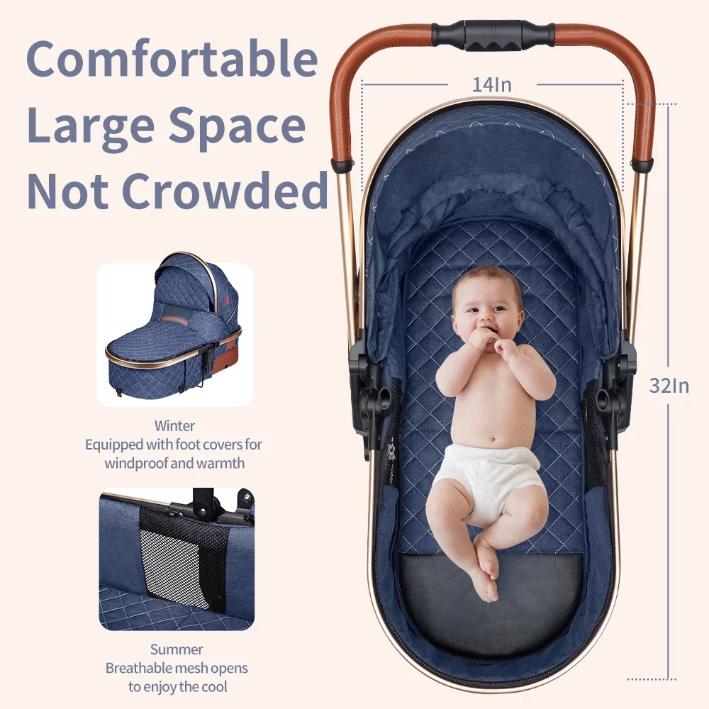 High Landscape Stroller Two-Way Push Newborn Convertible Stroller Bassinet for Infant, Gray - Curated Treasures Market