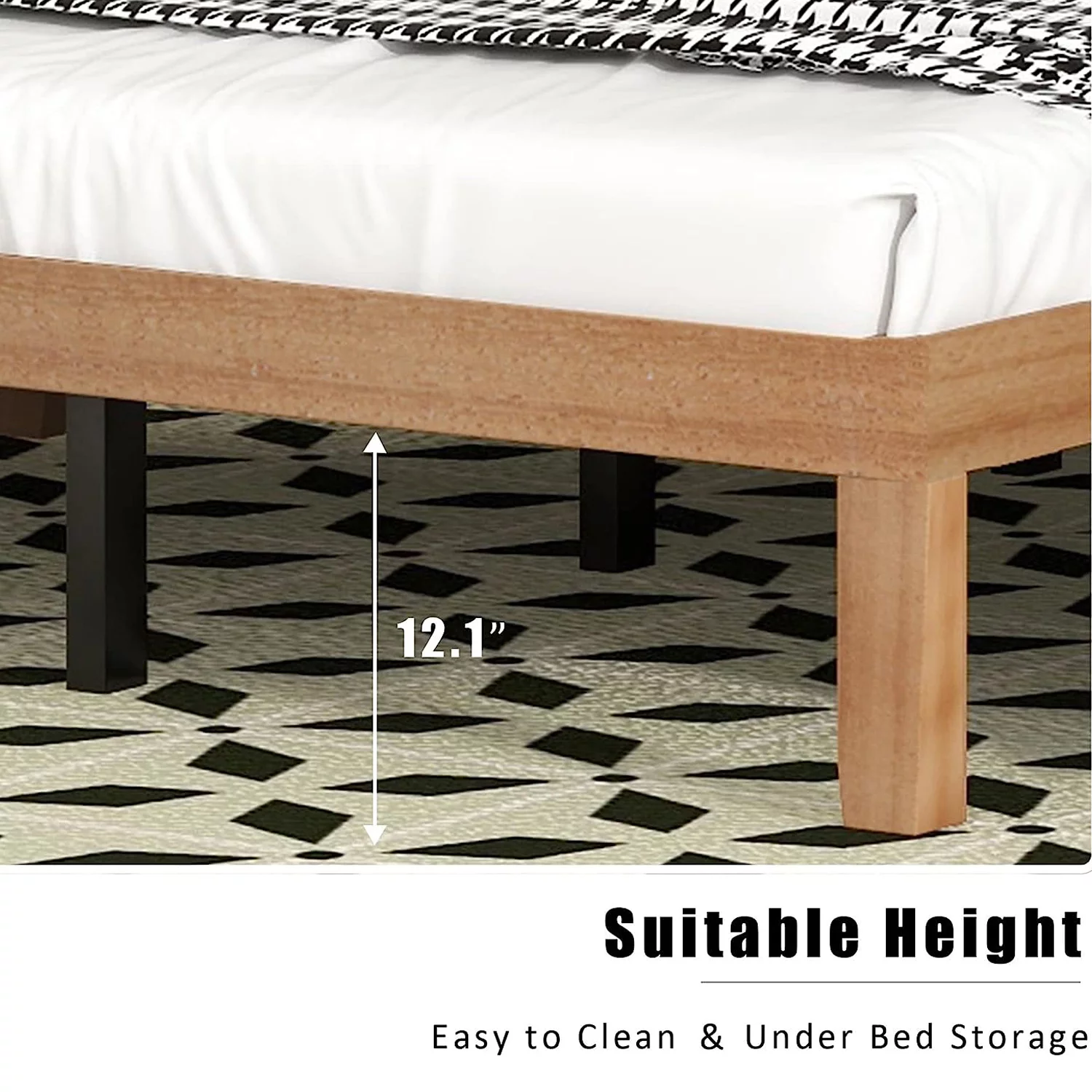 Gewnee King Size Wooden Platform Bed Frame with Wood Slat Support,Brown