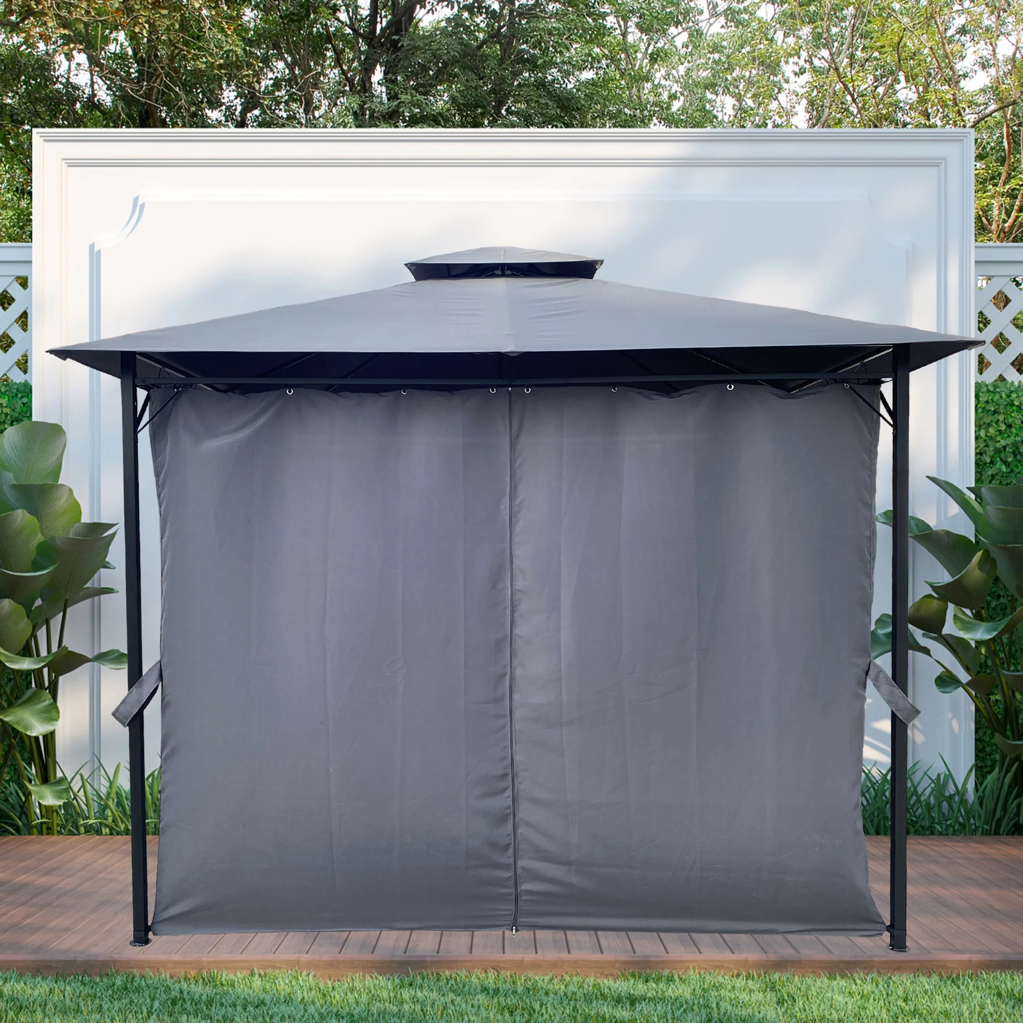 Unique Choice 10 x 10 ft Steel Outdoor Patio Gazebo with Curtain, Gray