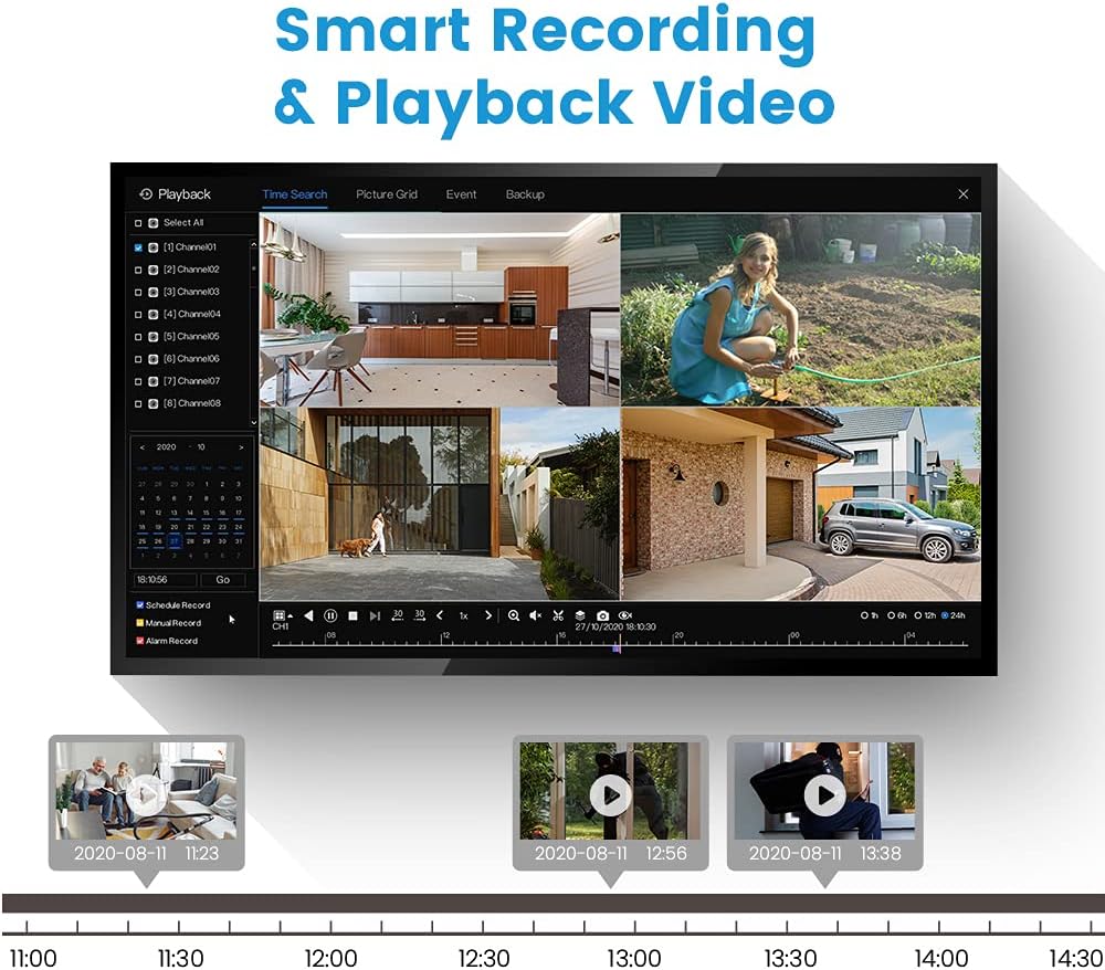 VEEZOOM 4K NVR 8 Channel, Pre-Installed 2TB Hard Drive NVR Recorders, Supports 4K/5MP/4MP/3MP/1080P PoE Cameras, 24/7 Video Surveillance Home Security Camera System, up to 12TB HDD Capacity
