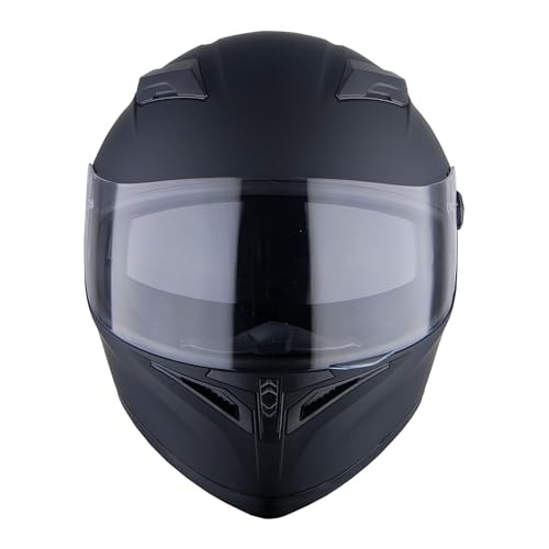 1Storm Motorcycle Full Face Dual Visor Helmet Bundle with Spoiler and Motorcycle Bluetooth Headset: HJK316 Matt Black
