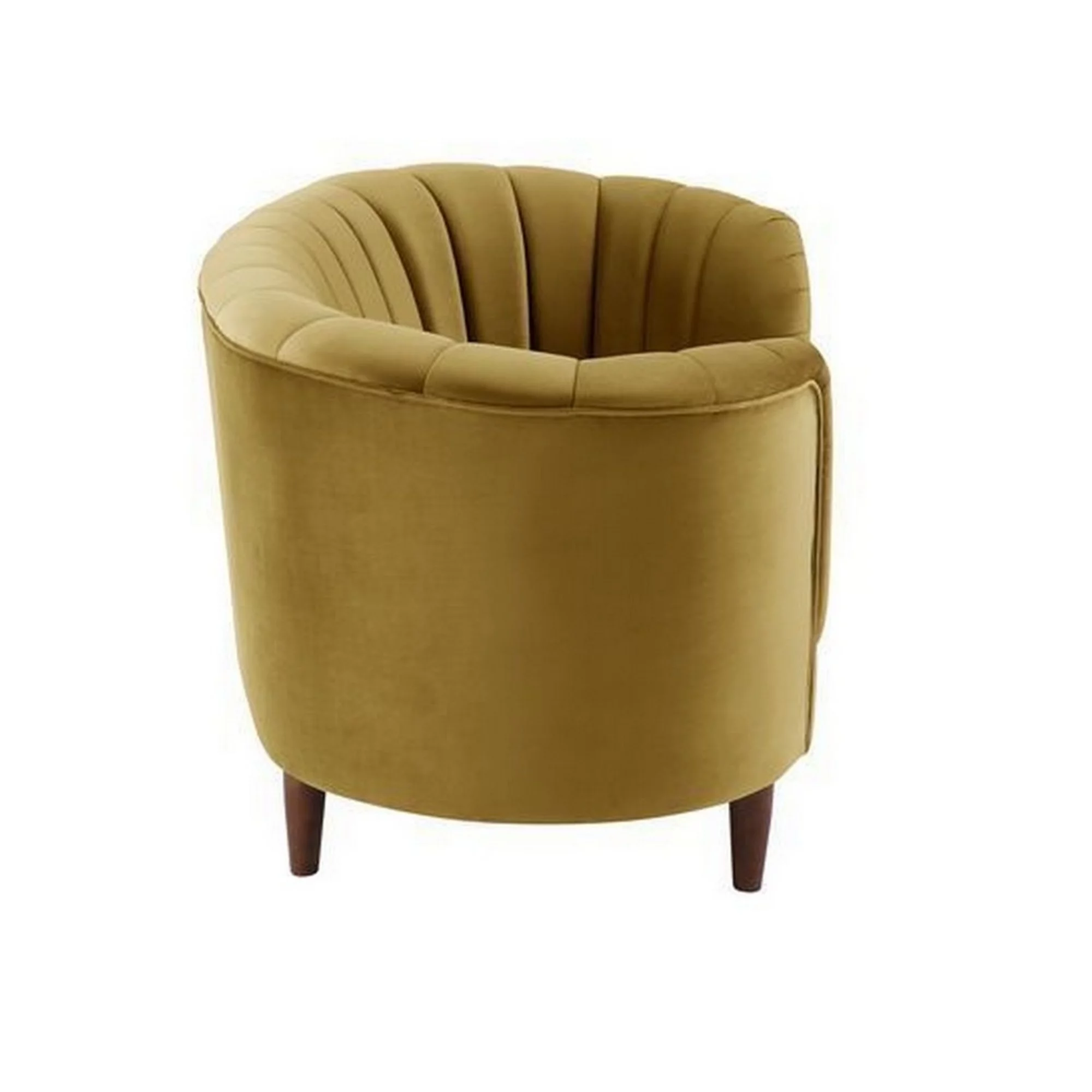 Loveseat with Vertical Channel Tufting and Curved Design, Yellow