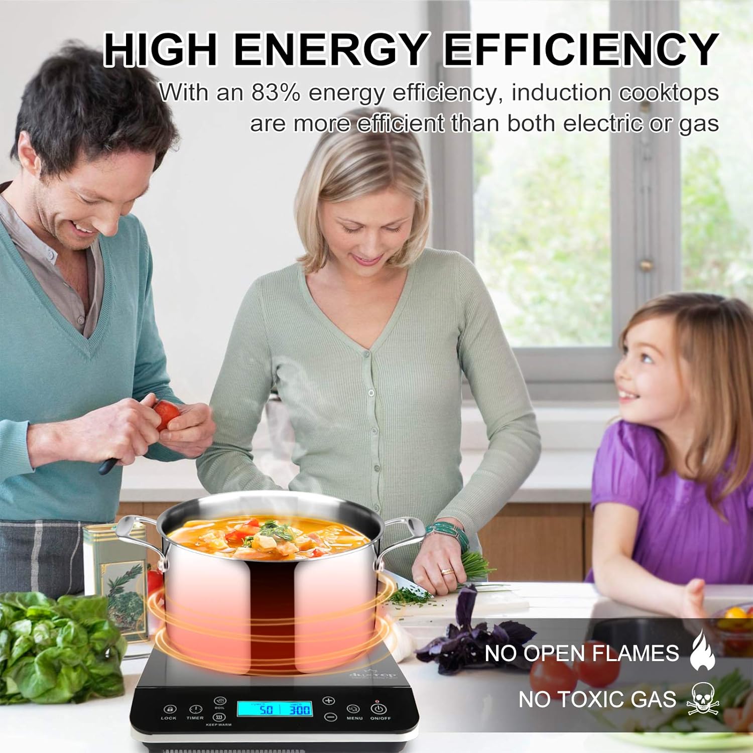 Duxtop Portable Induction Cooktop, Silver 9600LS/BT-200DZ & Duxtop Whole-Clad Tri-Ply Stainless Steel Stir-Fry Pan Kitchen Induction Cookware 8 Inches