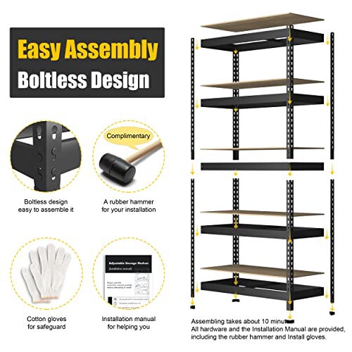 PrimeZone 2 Pack Storage Shelves 48" x 24" x 72" - 5 Tier Heavy Duty Adjustable Garage Storage Shelving, Metal Storage Utility Rack Shelf Unit for Warehouse Pantry Closet Kitchen, Black
