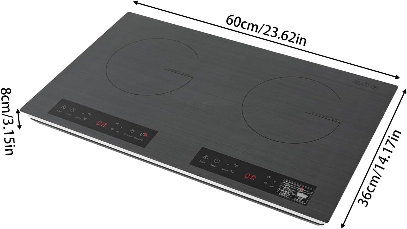 4000W Double Induction Cooktop, Induction Cooker 9 Gear Timer Setting Electric Hot Plate for Cooking Portable Electric Cooktop for Pots and Pans with a Diameter of 7.87 Inches