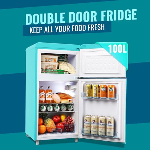 WANAI Compact Refrigerator 3.2 Cu.Ft Classic Retro Refrigerator 2 Door Mini Refrigerator Adjustable Remove Glass Shelves Refrigerator Suitable for Dorm Garage and Office