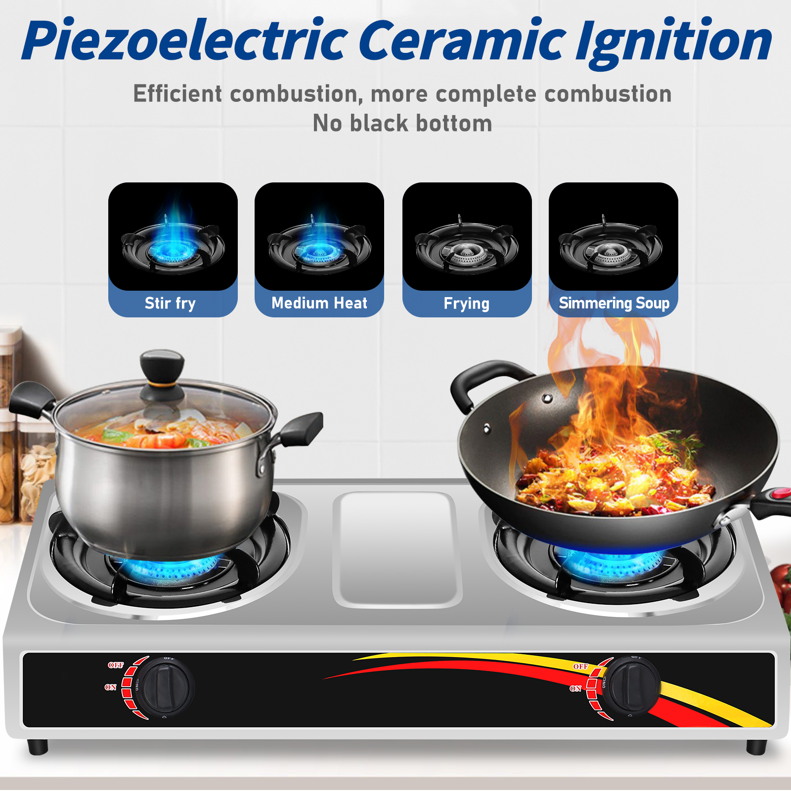 Wobythan Portable Camping Stove Propane Double Burner Gas Stove Kitchen Cooktop