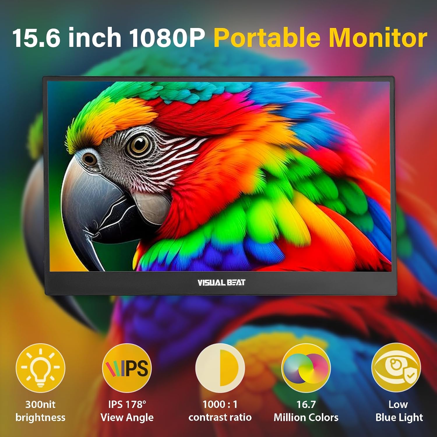 Portable Monitor 15.6inch 1080P FHD USB-C HDMI Computer Display IPS HDR VESA w/Smart Cover Dual Speakers for Laptop PC Mac Phone PS4/5 Xbox Switch