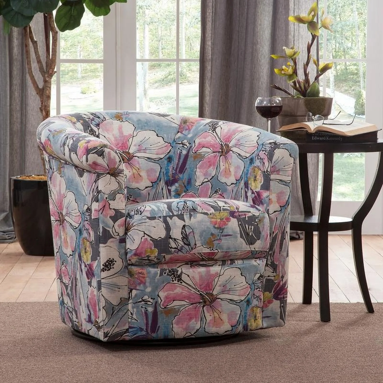 Grafton Home Marvel Traditional 360-degree Swivel Tub Chair Floral Fabric Floral Pattern Tropical, Shabby Chic Polyester
