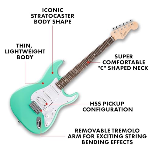 Fender Squier Debut Series Stratocaster HT HSS Electric Guitar, Beginner Guitar, 2-Year Warranty, Includes Free Lessons, Black with Satin Urethane Finish